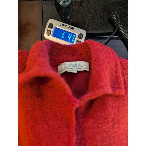 Cabela's Boiled Wool Cardigan Sweater Womens L Rust Red Button Up Pockets - Picture 11 of 11